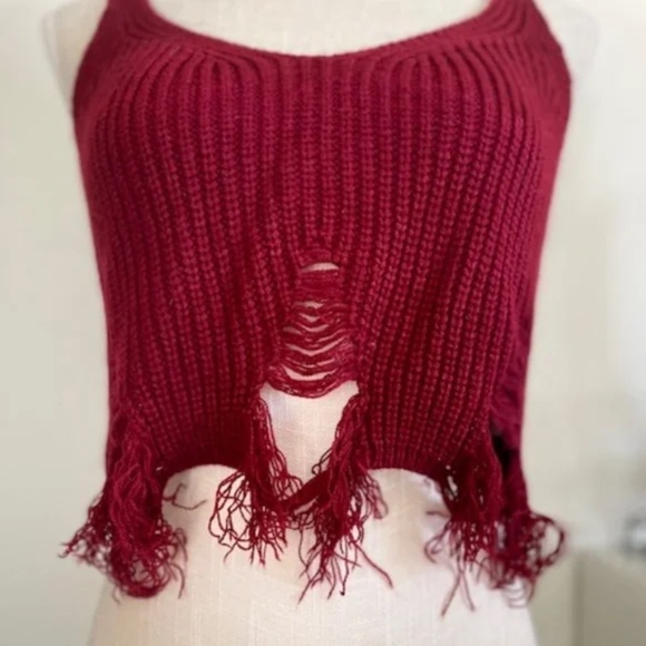 Sweet Fashion | Burgundy Ribbed Knit Crop Tank Top | Size XS/S - Picture 3 of 9